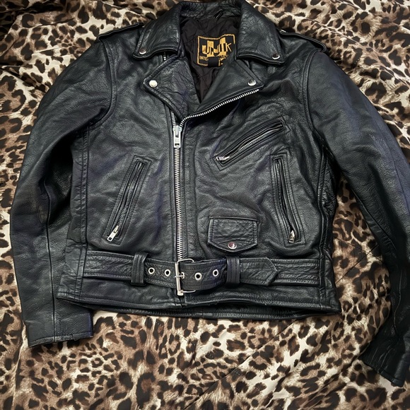 UNIK International Black Leather Motorcycle Jacket